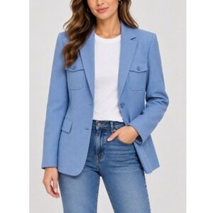 JM Collection Jennifer Moore Womens Blue Front Button Periwinkle Blazer Size 10